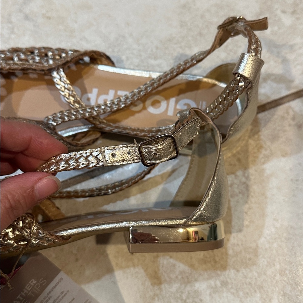NWT! Gioseppo Gold Braided Leather Shoes Ballet Flats Ankle Strap 36 - Picture 8 of 8